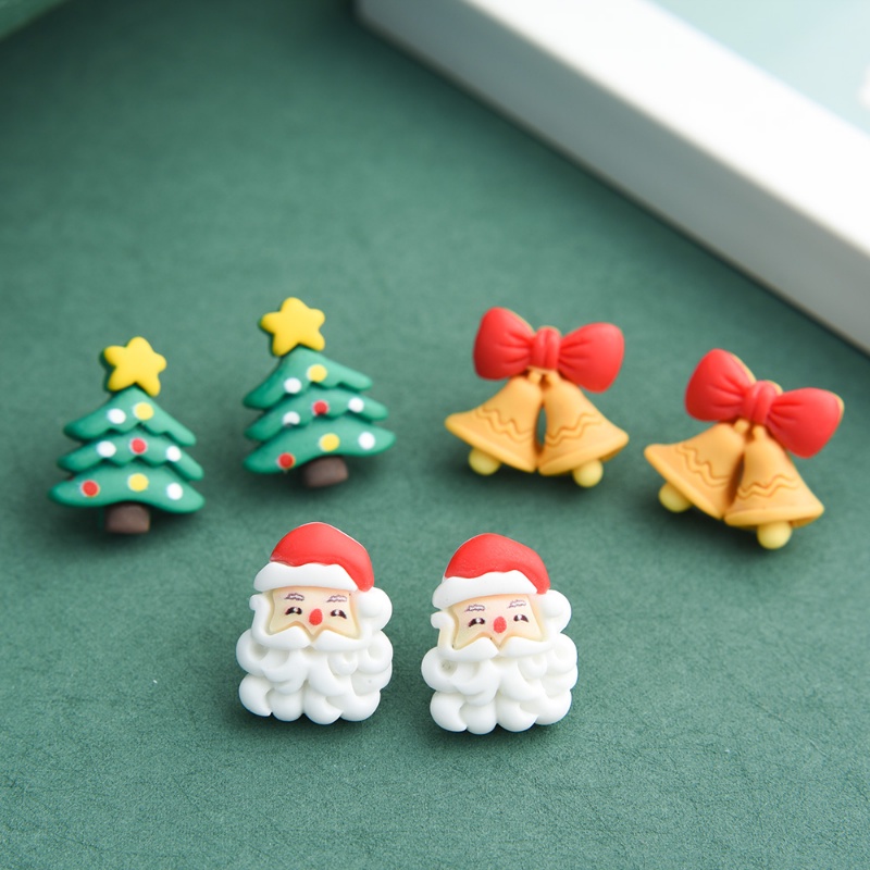 Anting Stud Desain Kartun Snowman Santa Claus Rusa Pohon Natal Bahan Resin Gaya Vintage Untuk Wanita