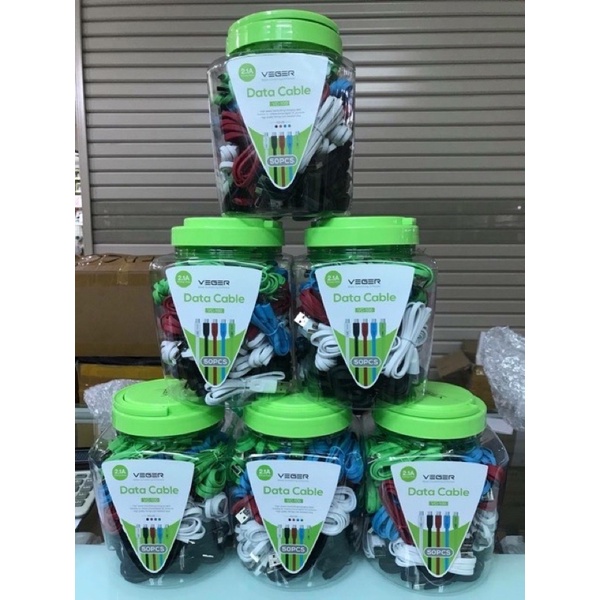KABEL DATA USB CASAN VEGER MURAH ISI 50 FAST CHARGE CABLE 2,4A USB DATA CABLE VEGER UNTUK TIPE MICRO,TYPE C &amp; IPHONE ISI 50