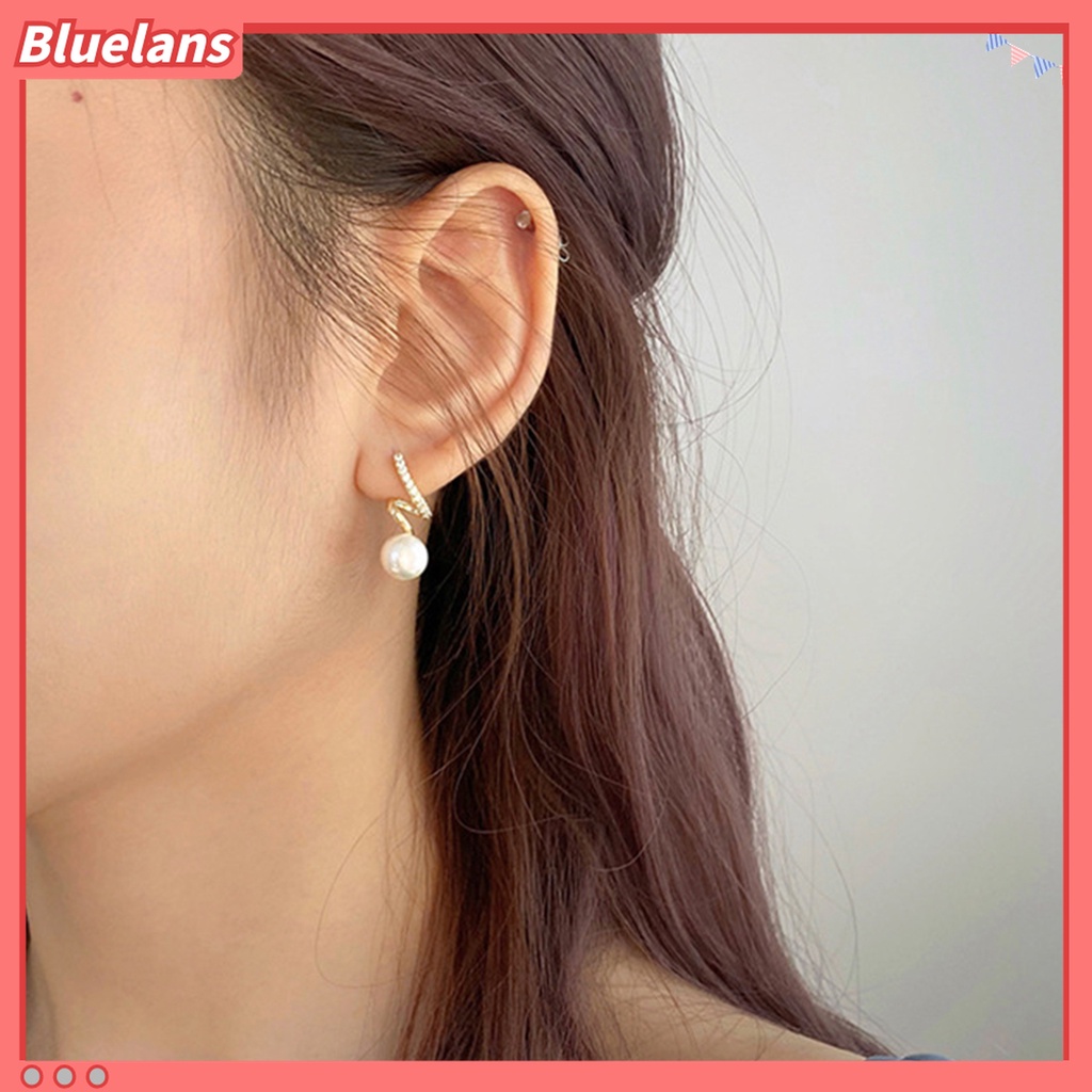 Bluelans 1 Pasang Anting Stud Hias Mutiara Berlian Imitasi Gaya Korea Untuk Hadiah