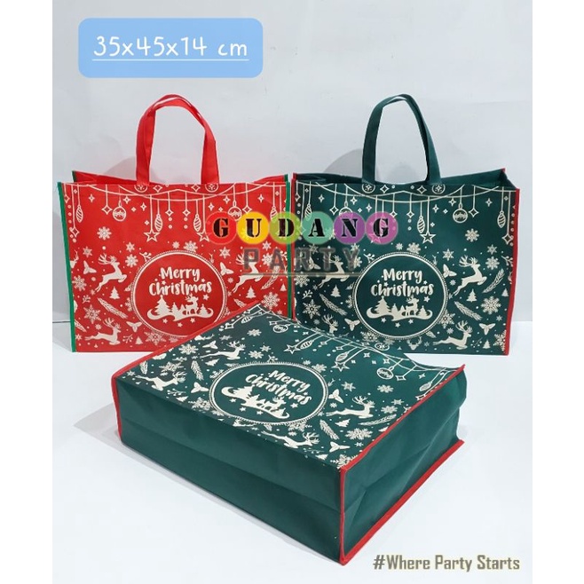 

Spunbond Jahit Natal Menyamping 35x45/Goody Bag Natal/Tas Bingkisan Natal/Tas Hampers Natal