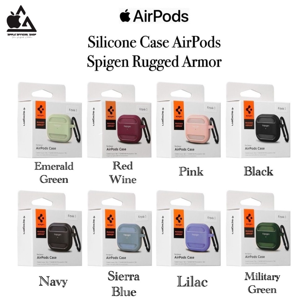 Case Airpods Spigen Rugged Armor Airpods Gen 1 2 3 PRO  Carbon Karbon Silikon Silicone Earpods Inpods Earphone Softcase Pouch Motif Keren Karakter Cartoon