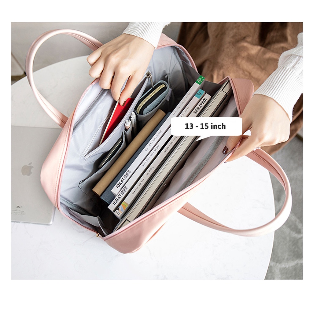 Tas Fashion Wanita Multifungsi Jinjing Kerja Kuliah Selempang Slempang Sling Bag Ipad Tablet Macbook Air Pro Laptop Asus Acer Lenovo HP Huawei 11 12 13 14 15 15,6 inch Motif Polos Warna Pink Abu Murah Korean Model Tali Waterproof Slot Stationary Kantong