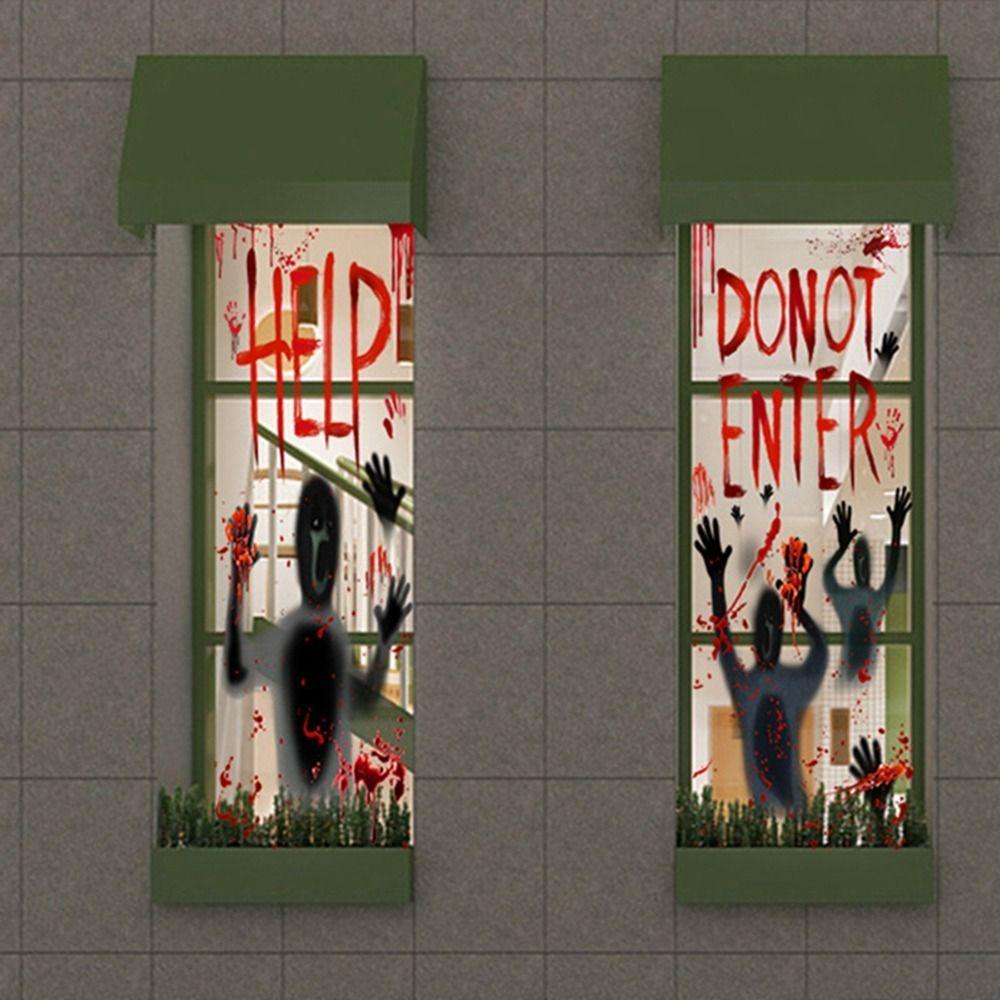 [Elegan] Stiker Jendela Removable Bloody Door Poster Jangan Masuk DIY Horror Handprint Alat Peraga Rumah Berhantu