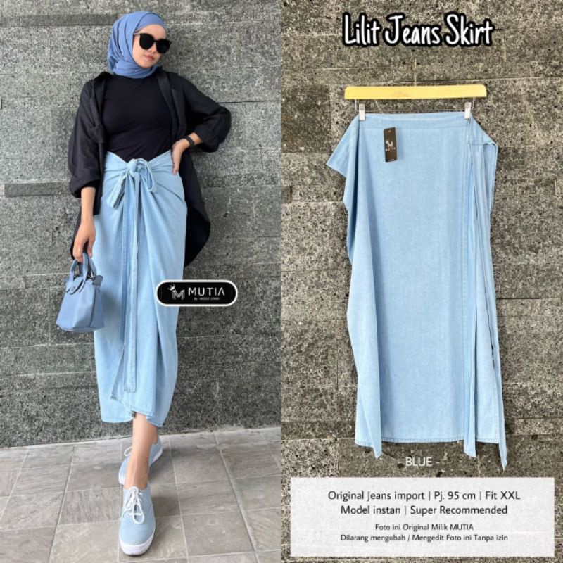 LILIT JEANS SKIRT BY MUTIA / ROK JEANS WANITA MUSLIMAH / Rok lilit bahan premium