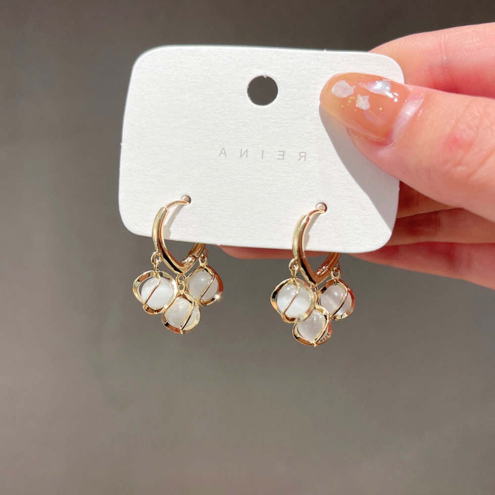 Anting Tusuk Gantung Desain Geometri Hias Opal Bulat Gaya Retrokoreasimple Untuk Wanita