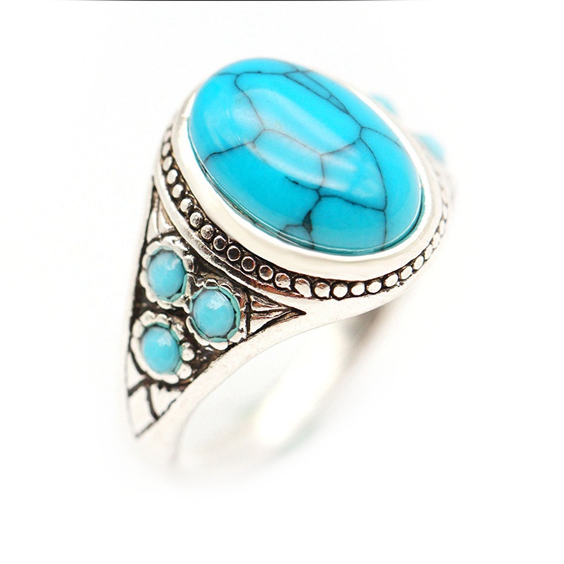 Fancyqube Cincin Pria / Wanita Bahan Sterling Silver 925 Hias Turquoise Gaya Vintage Untuk Pesta