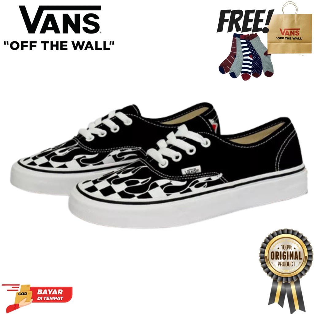 SALE DISKON! V4NS AUTHENTIC CHECKER FLAME BLACK/WHITE ORIGINAL 100% BNIB