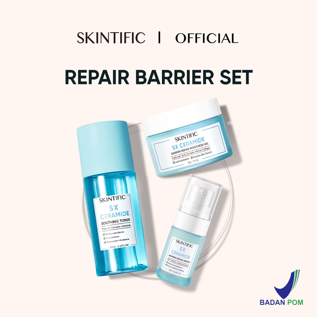 SKINTIFIC-3pcs Paket Skincare set 5X Ceramide Barrier Repair Moisturize Gel Moisturizer 30G &amp;  5X Ceramide Barrier Repair Serum 20ml BPOM &amp; 5X Ceramide Soothing Toner 80ml [BPOM]