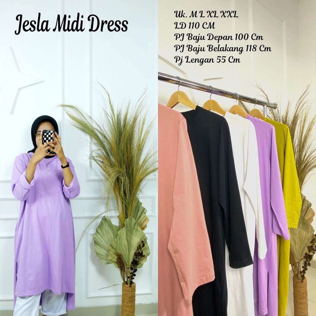 Gamis Kaos Import Jesla Midi Dress Size S M L XL XXL XXXL Bahan Kaos Katun Combed 24S Aplikasi Sablo
