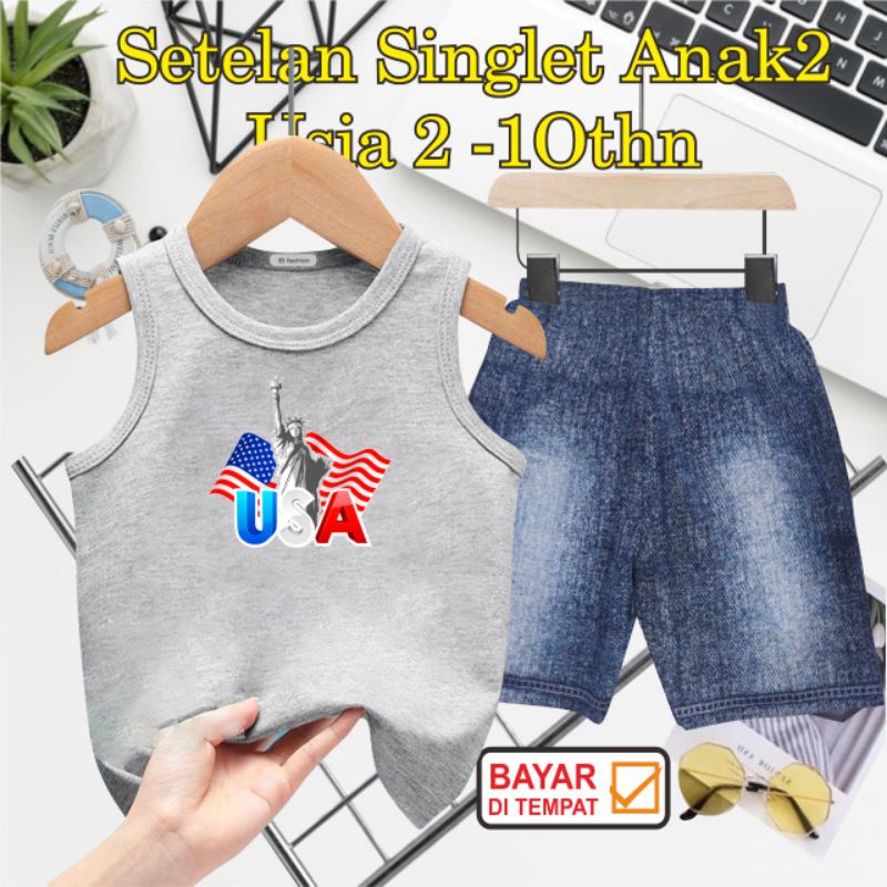 ((IB))SETELAN SINGLET ANAK SEMI JEANS/USA DIGITAL SABLON