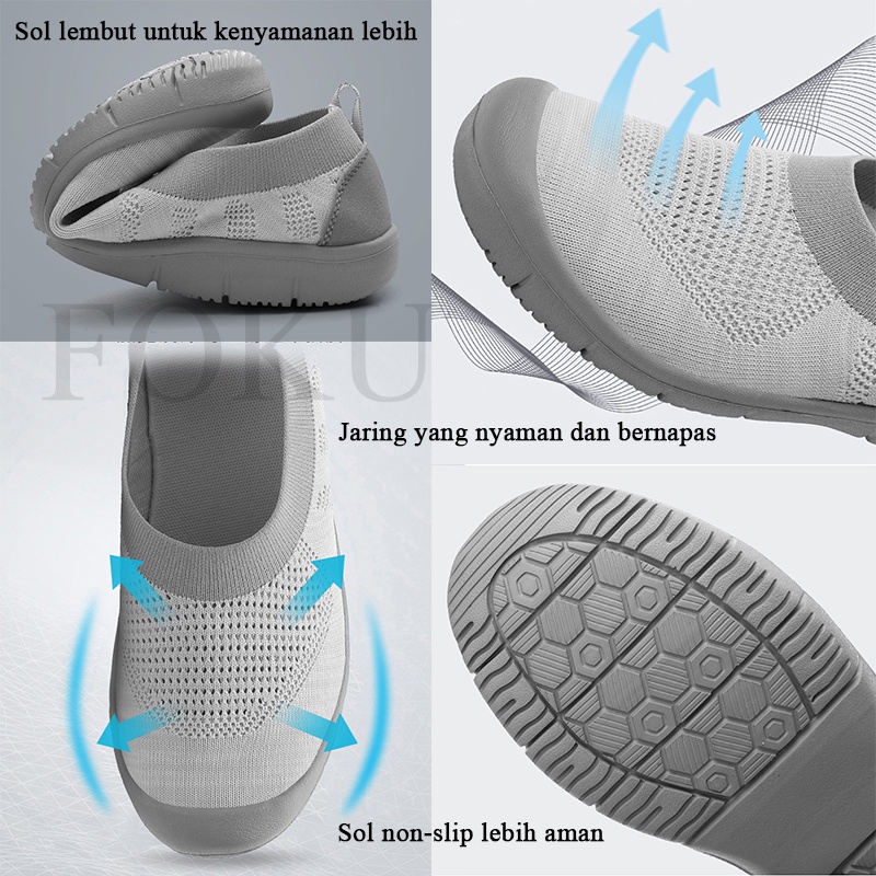 FOKU Sepatu Sneakers Wanita Sepatu Slip On Wanita Kasual Sepatu Wanita Terbaru