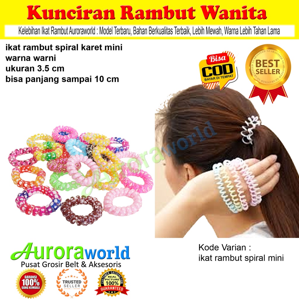 Auroraworld Ikat Rambut Spiral isi 5pcs Kuncir Rambut warna warni bisa COD