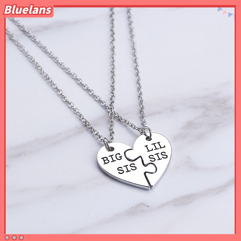 2pcs Kalung Liontin Hati Ukir Tulisan Big / Lil Sis Untuk Wanita