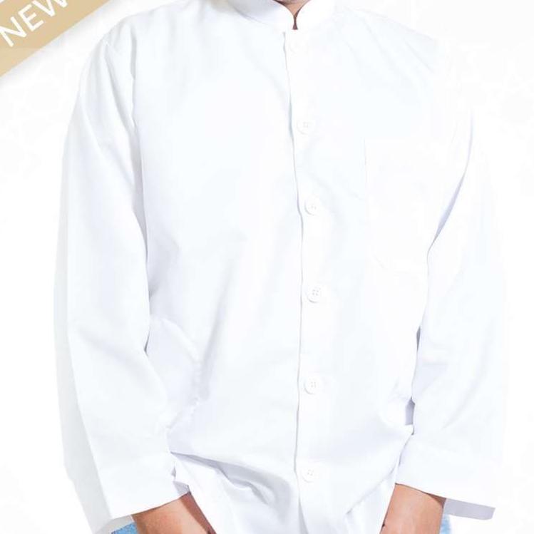 Ready baju koko pria putih lengan panjang polos baju Koko putih terbaru