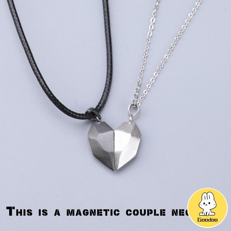 2 Pcs/set Fashion Couple Kalung Magnet Hati Liontin Kalung Batu Harapan Sederhana Hitam Dan Putih S -Doo