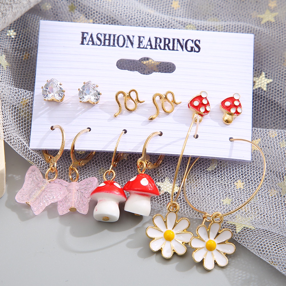 Set Anting Bentuk Jamur Bunga Ular Butterfly Mini Untuk Wanita