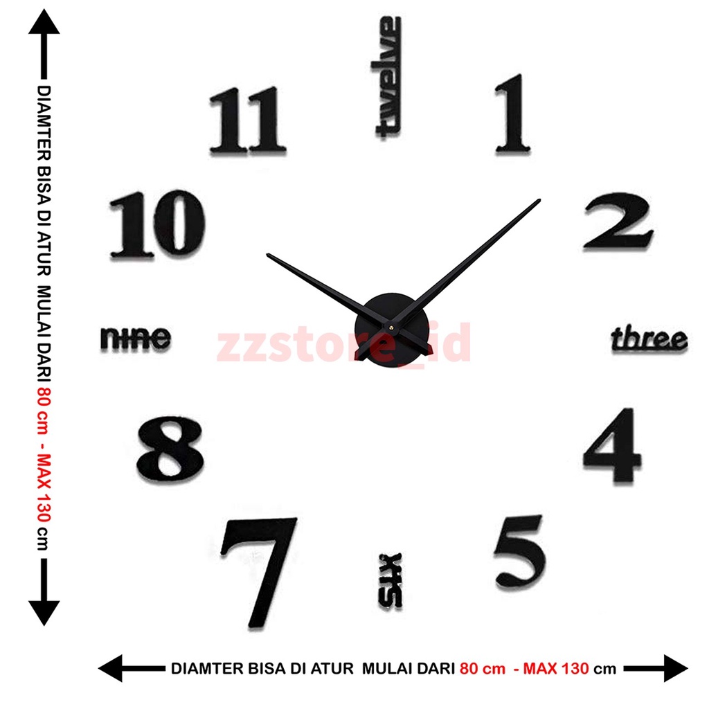 Jam DIY JUMBO Tempel Dinding Unik Untuk Ruang Tamu Kamar Rumah / JAM DINDING DIY 3D GIANT Modern Clock 80 - 130 cm