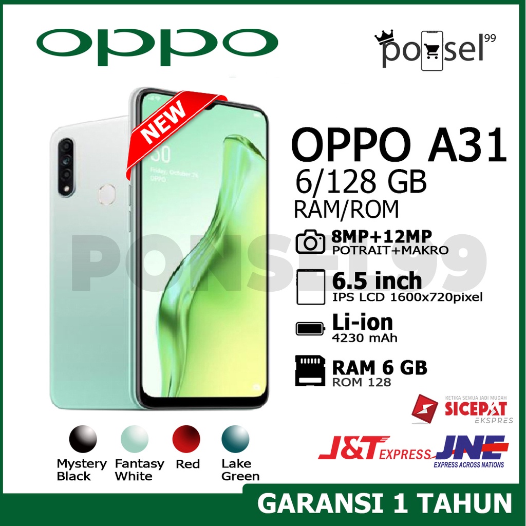 Handphone Oppo A31 Ram 6/128 GB Garansi 1 Tahun Fulset New 6/128 GB