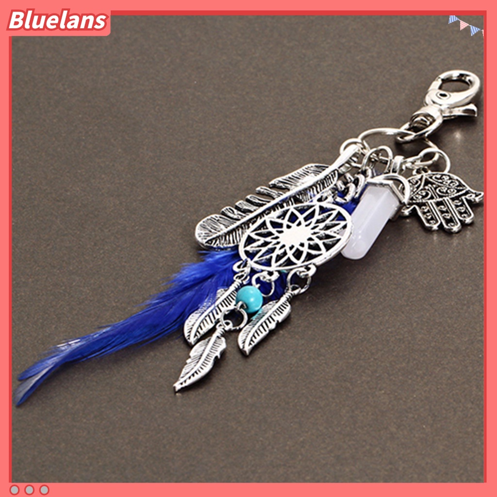 Gantungan Kunci Desain Dream Catcher Aksen Bulu Rumbai Batu Opal Gaya Vintage Untuk Hadiah