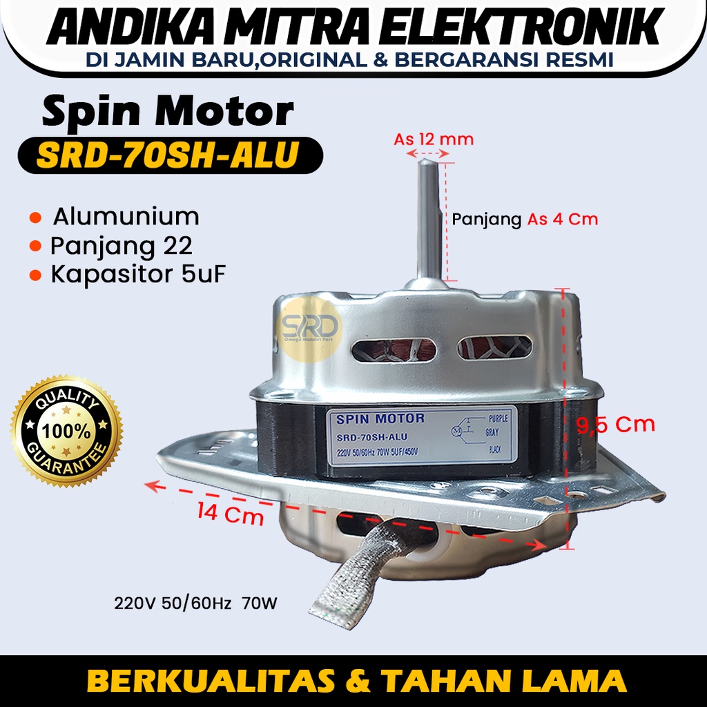 (L) Dinamo Pengering Mesin Cuci AS 10 mm SRD 70SH ALU Berkualitas dan Tahan Lama