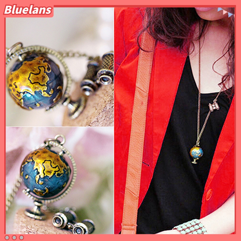 Bluelans Vintage Creative Alloy Rotatable Globe Binoculars Necklace Sweater Chain for Women