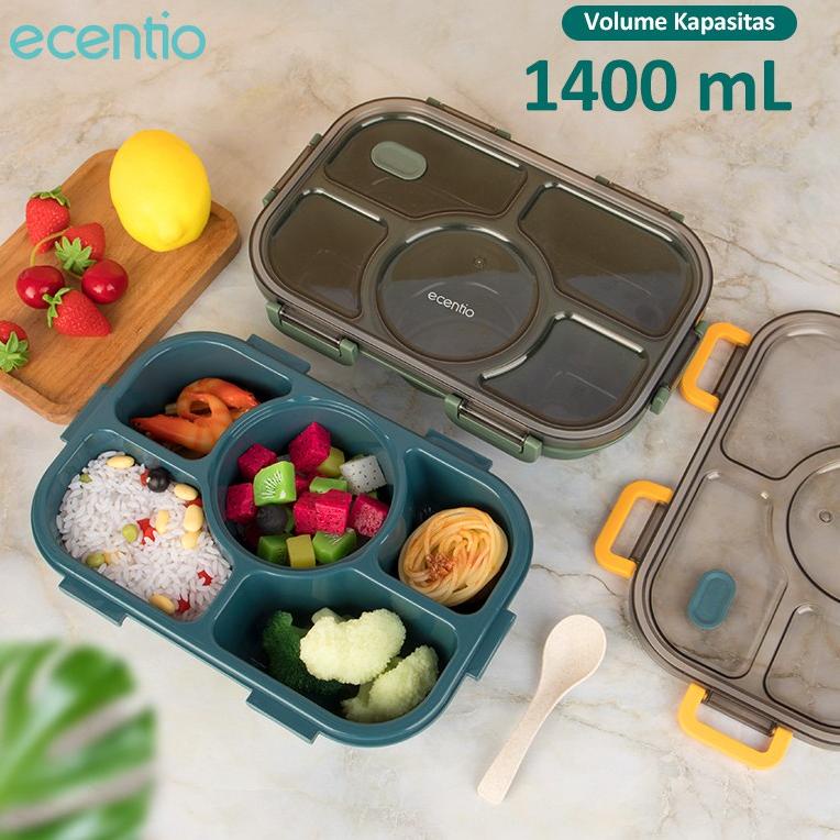 E8R8 ecentio tempat makan Lunch Box Bento Kotak Makan/ lunch box set 1400ml 5 Grid  Dengan Anti Tump