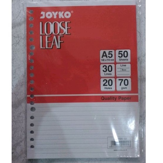 

kertas Loose Leaf joyko isi 50 sheets ukuran A5 148X210 MM 70 gsm 20 holes