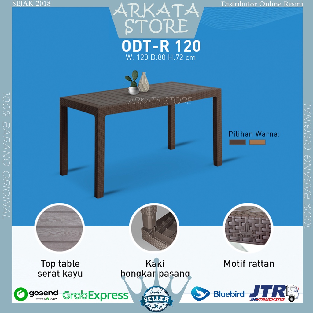 RB ODT 120 -MEJA MAKAN PANJANG PLASTIK ANYAMAN ROTAN OLYMPLAST KNOCKDOWN / MEJA MAKAN OUTDOOR / MEJA