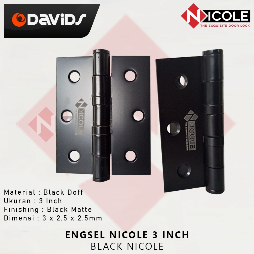 Engsel Pintu Rumah Jendela Besi Esel Ensel Hitam Kamar Mandi 3 Inch Nicole