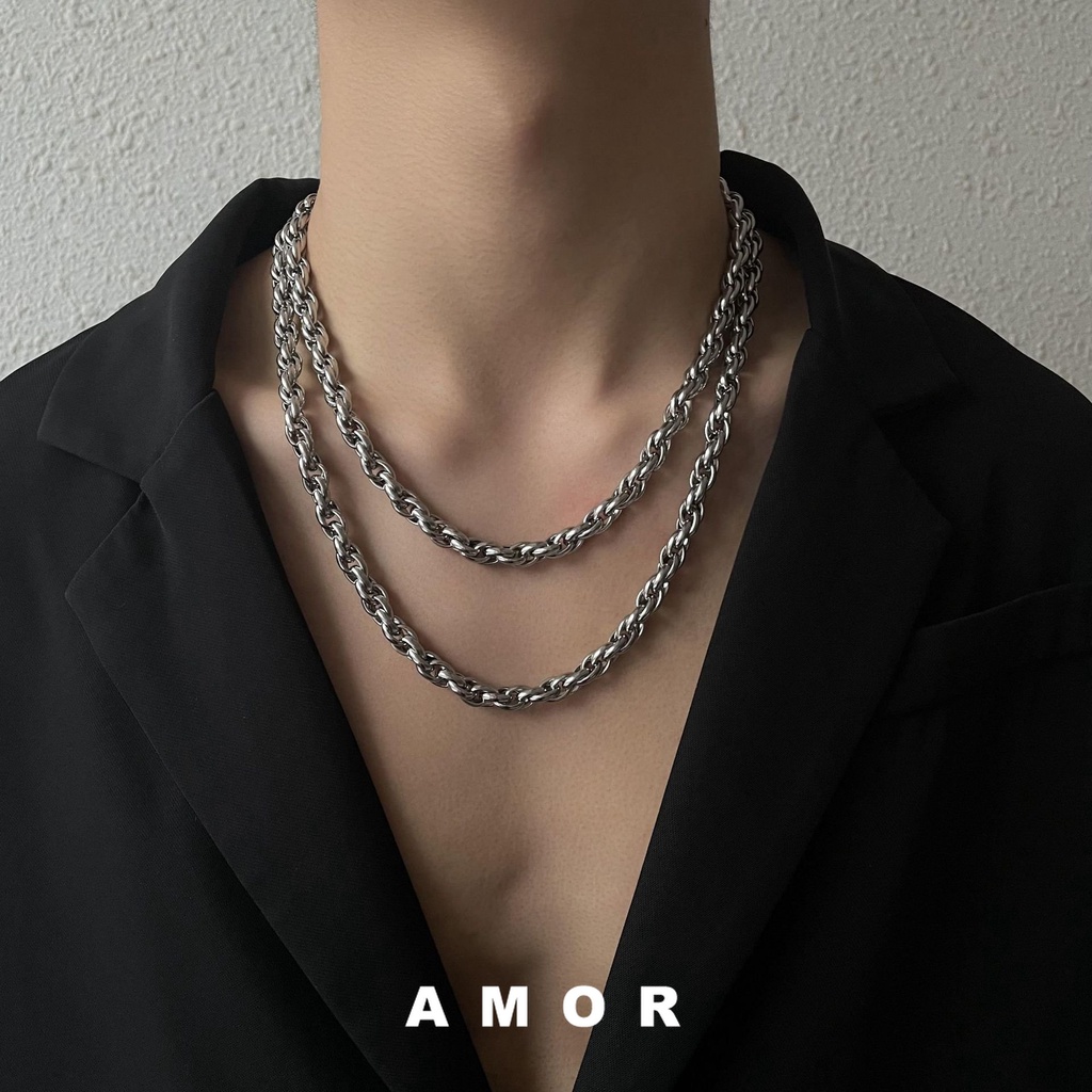 Kalung Rantai Bahan Stainless Steel Tahan Pudar Gaya Hip Hop Rock Eropa Amerika Untuk Sweater