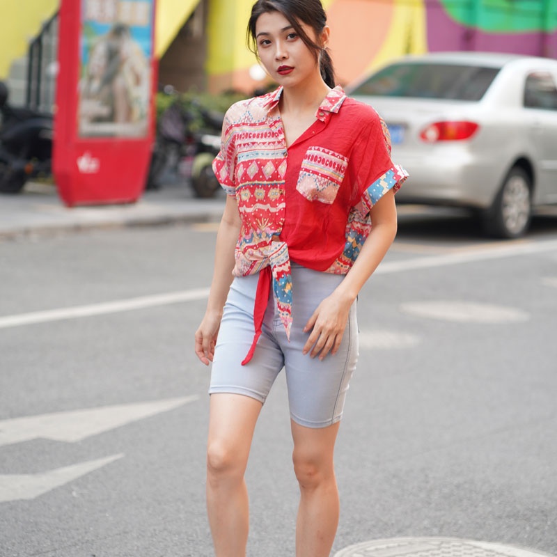 KEMEJA WANITA 2022 BARU CHIFFON TEMPERAMENT SPLICING POCKET TREND SHIRTS KEMEJA MOTIF WANITA KEMEJA POLOS