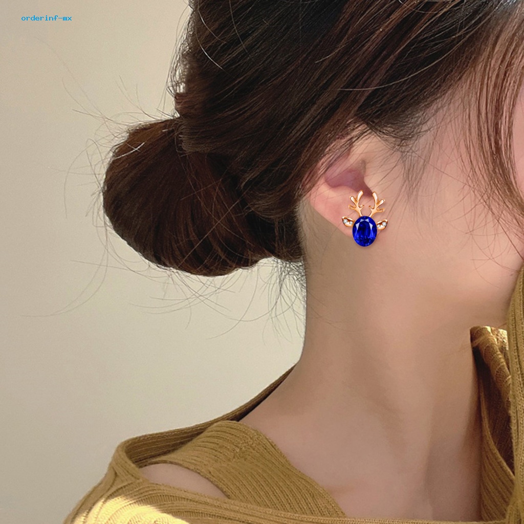 2pcs Anting Stud Desain Tanduk Rusa Natal Untuk Dekorasi