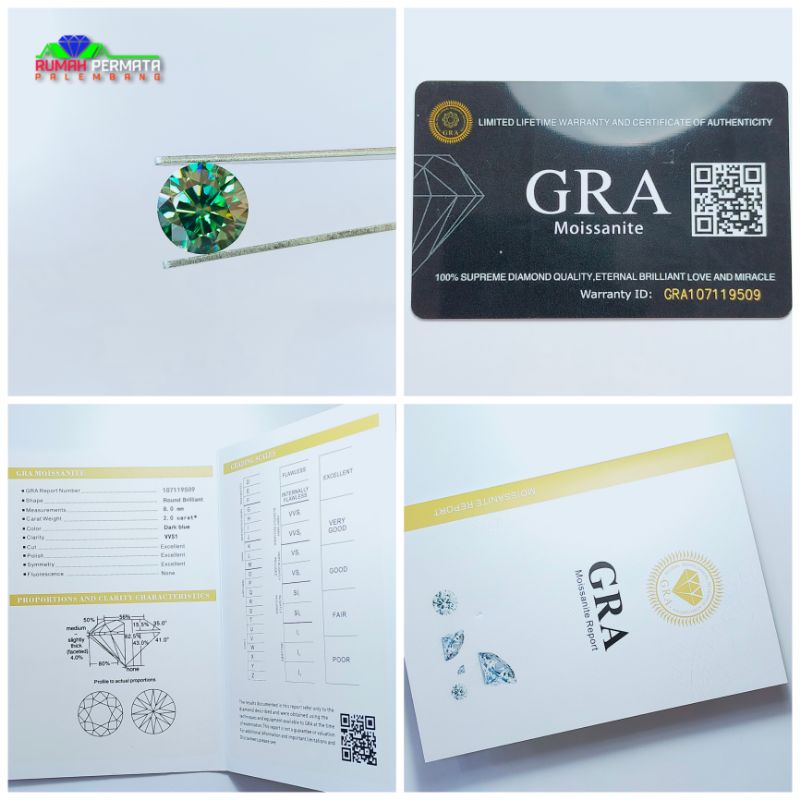 Batu Permata Moissanite GRA Sertifikat