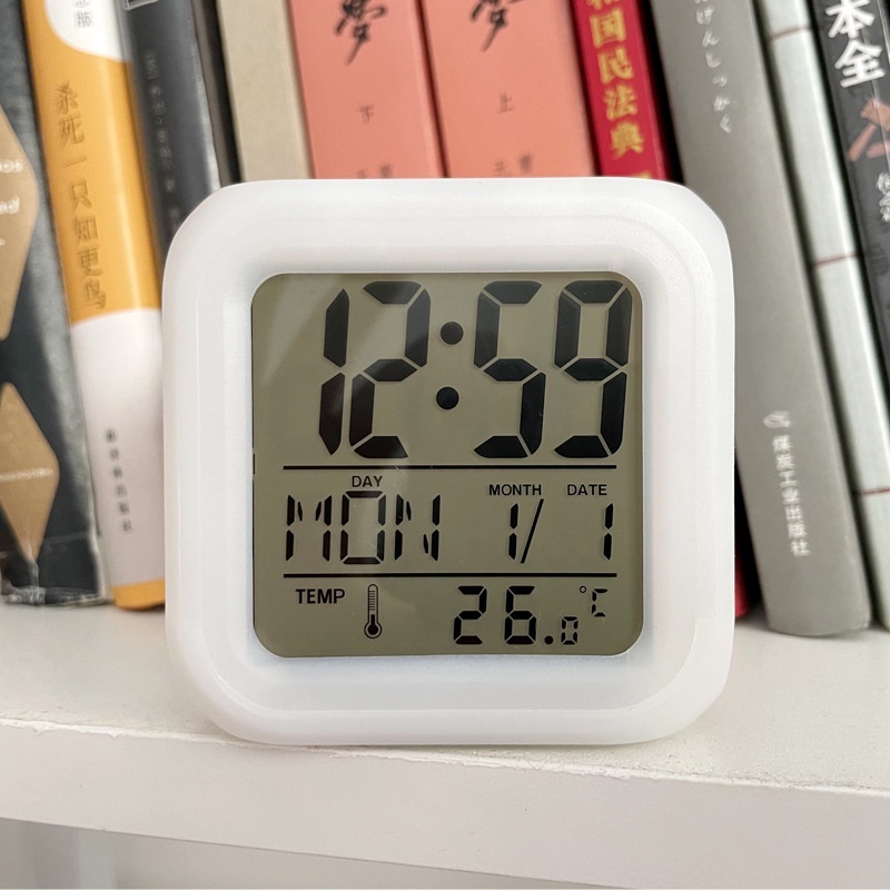 Jam Meja Kubus Weker Moody Clock Kotak Alarm Beker Digital LED Jam Lampu Tidur Berubah 7 Warna + Pengukur suhu Jam