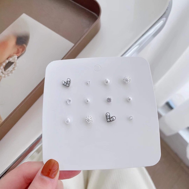 Papaozhu 6pasang Geometris s925 Perak Emas Lucu Busur Mutiara Bintang Beruang Butterfly Stud Earrings Untuk Wanita Perempuan Korea Kecil Anting-Anting Set Perhiasan Hadiah
