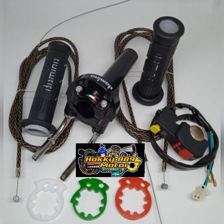 PROMO PAKET MURAH GAS SPONTAN DOMINO+2 KABEL HITAM+HANDGRIP DOMINO+SAKLAR 3 FUNGSI.UNIVERSAL SEMUA JENIS MOTOR