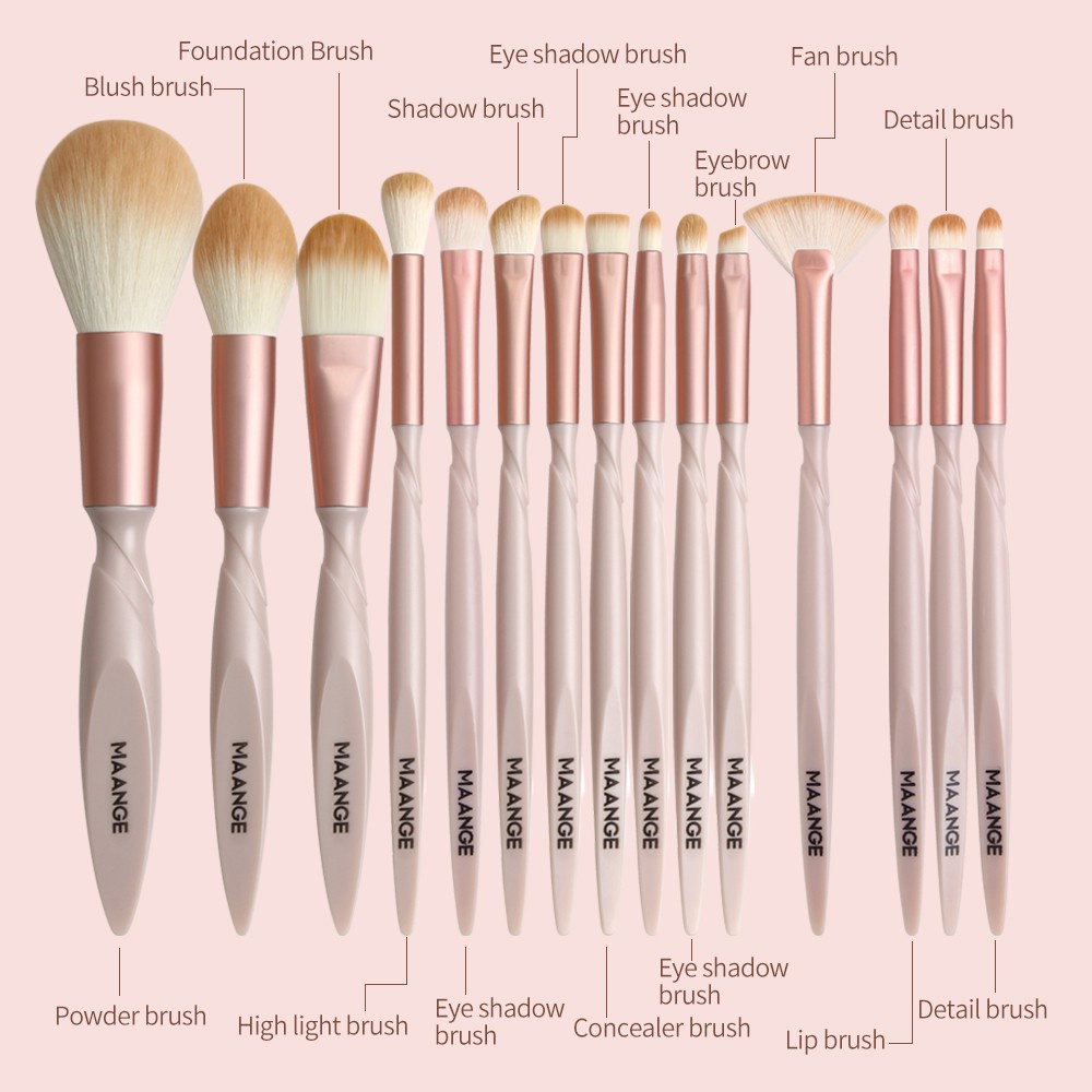 MAANGE Brush Kit 15 Pcs/Set Kosmetik Kuas Make up Profesional Eyeshadow Foundation Perona Blush Alis Bubuk