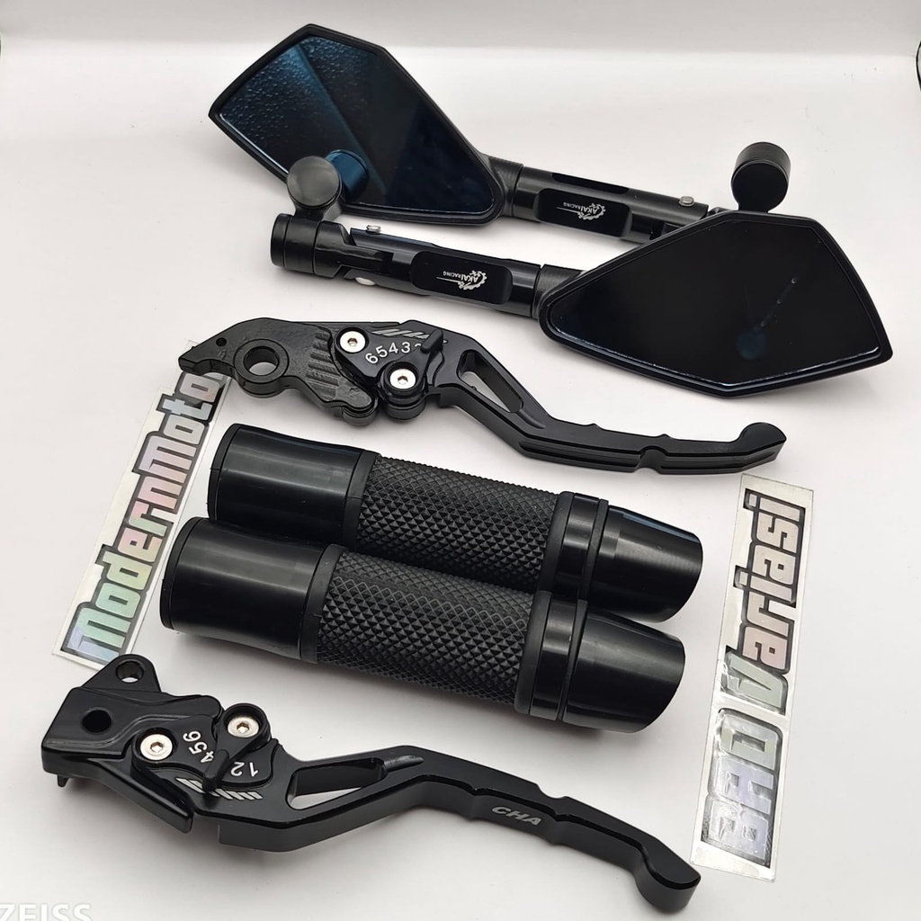 (paket 3in1) Spion Tomok v2 cnc + Handgrip Jalu miring cnc + handle rem stelan cnc D-Tracker KLX CRF 150 Ninja 250 Ninja R Ninja RR  DTracker CBR 150 Mx-king Vario 160