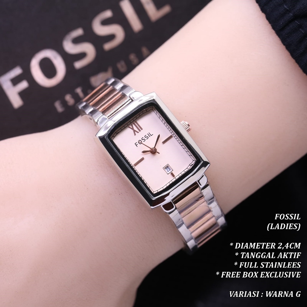 (FREE BOX) JAM TANGAN WANITA FASHION FULL STAINLEES TANGGAL AKTIF