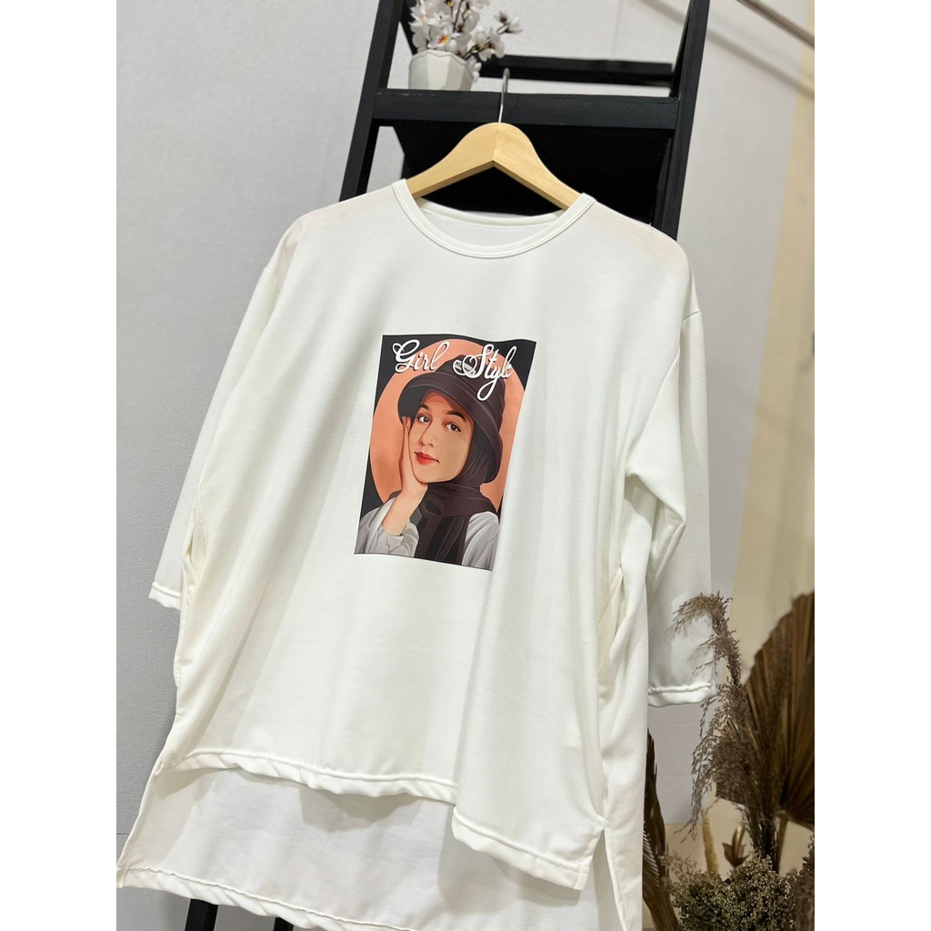Baju Atasan wanita over size /Kaos Wanita/Atasan Wanita/Kaos wanita Lengan Panjang MOTIF GAMBAR WANITA HIJAB/HIJAB  STYLE 2022/pakaian wanita terbaru 2022