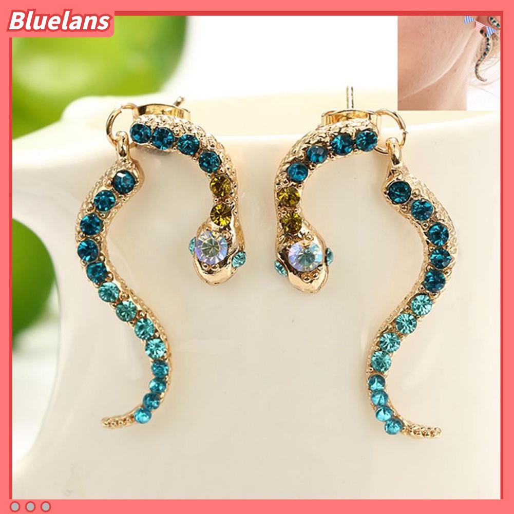 Anting Bentuk Ular Aksen Berlian Imitasi Gaya Vintage Untuk Wanita