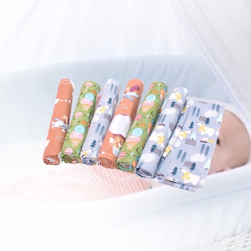 NIA Bedong Set Vinata Flanel Full Print Isi 6 Pcs Vinata / Ecer 1pcs