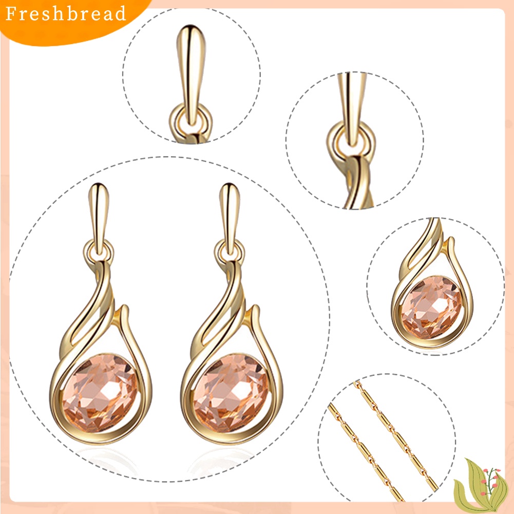 Set Perhiasan Kalung Anting Stud Liontin Kuarsa Oval Berlian Imitasi Untuk Wanita