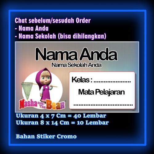 

Stiker Label Buku Masha & the bear dan kartun lucu Karakter Lucu Custom Lebel Nama cromo murah 20 Varian berbeda Sticker Pelajaran Mapel buku anak sekolah Vol 1