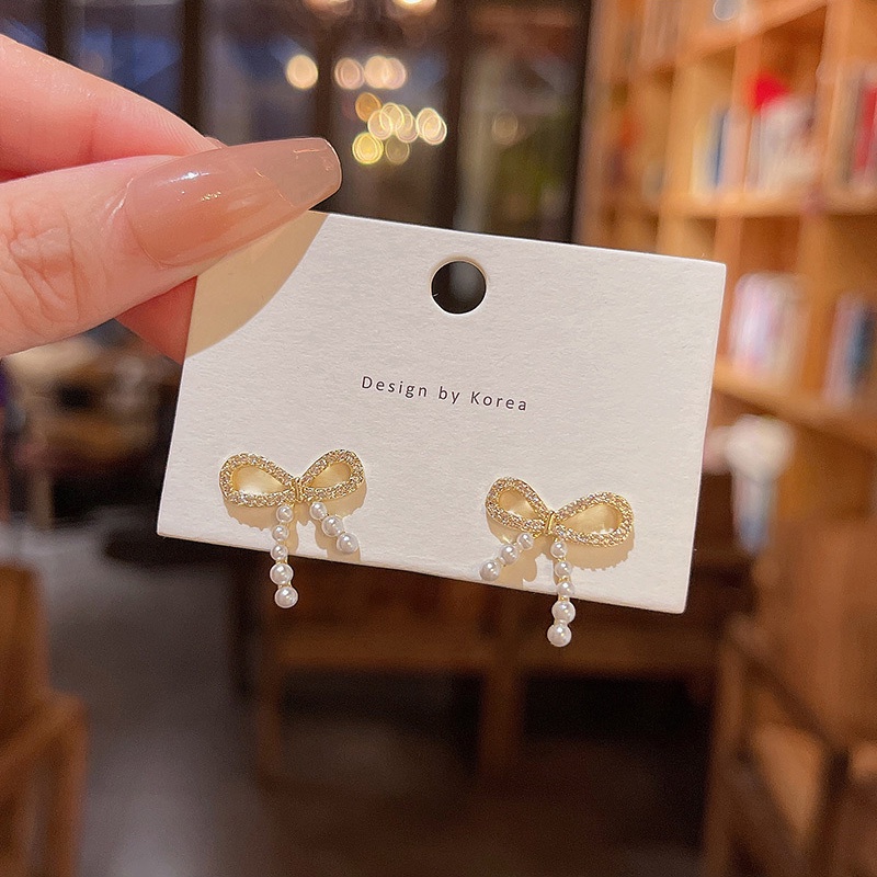 Anting Tusuk Sterling silver 925 Model Pita Dengan Mutiara Untuk Wanita