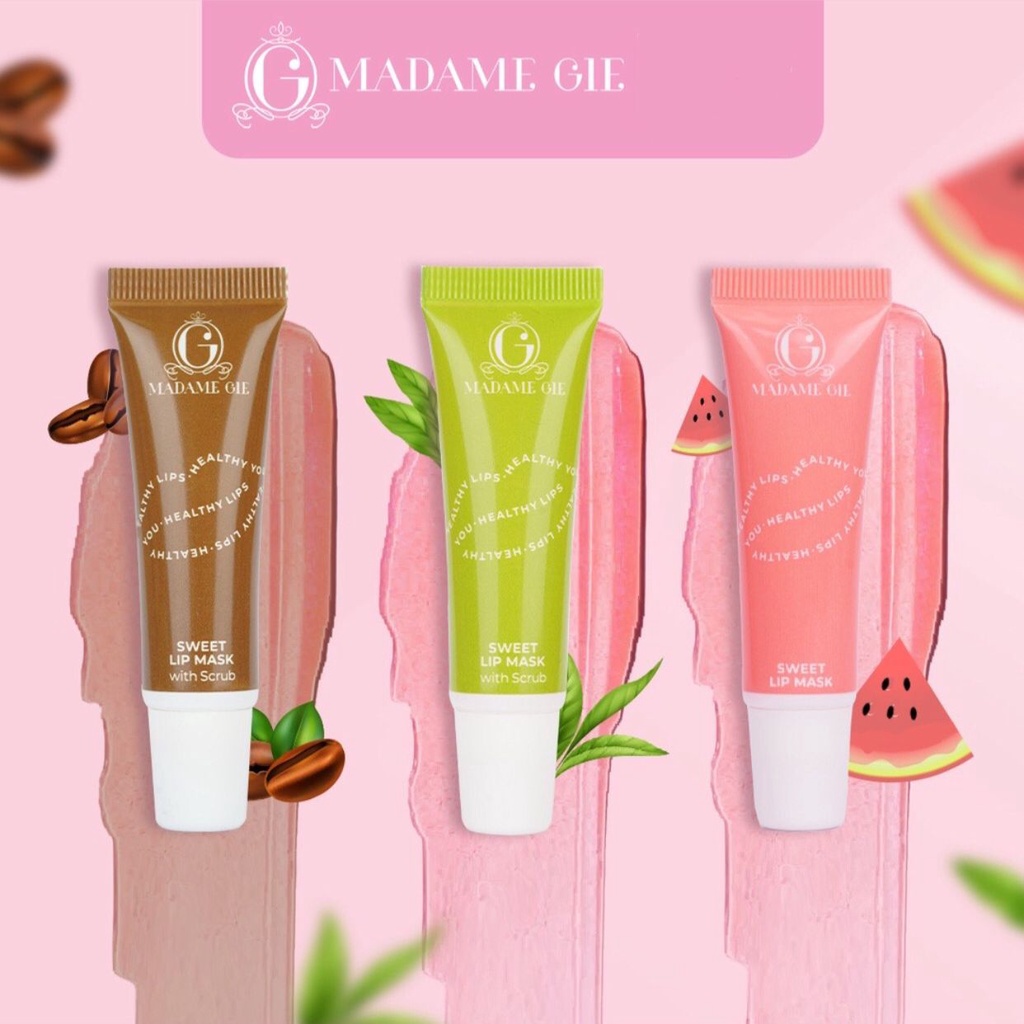 Madame Gie Sweet Lip Mask | Masker scrub pencerah bibir watermelon / matcha / coffee