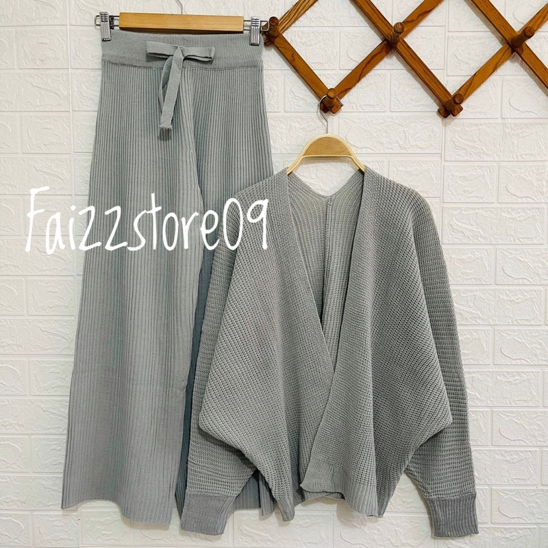 ONESET CARDIGAN RAJUT BATWING SETELAN CELANA KULOT DAN ROK