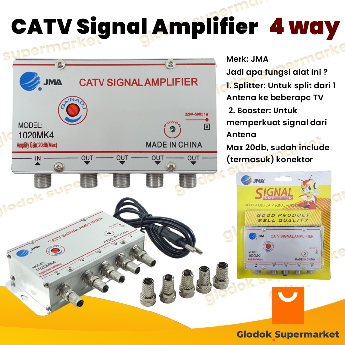 Booster Antena TV CATV Signal Amplifier JMA 4 way 20db