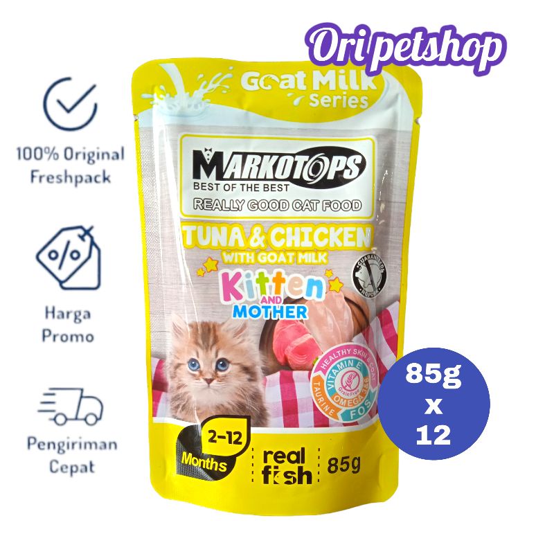 (12 pouch) Markotops Pouch Sachet 85gr Wet Cat Food - Kitten Tuna Chicken