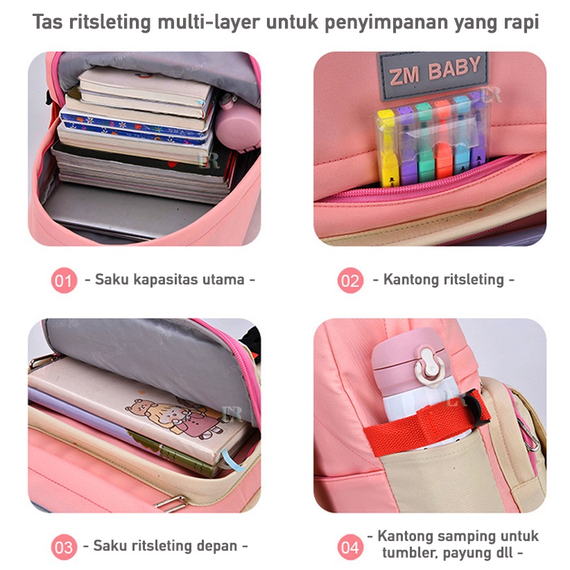 LNR Shop S-008 S-009 S-010 ZMBABY Tas Ransel Sekolah Import Untuk Anak Perempuan / Laki Laki TK - SD Kelas 1 2 3 4 5 6 Ransel School Bag Anak Tahan Air Bahan Polyester Ringan Lembut Sekolah Dasar Taman Kanak Cewek Playgroup Pre-K K1 K2 Kindergarten Tas